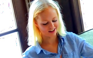 Exasperating yellowish haired ex-girlfriend Megan posing and fingering slit